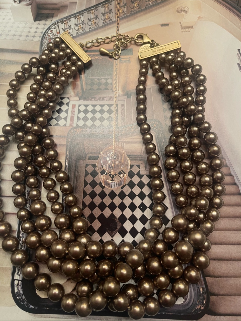 Lia Sophia Gorgeous Cocoa Brown Multi-Strand Pearl Statement Necklace